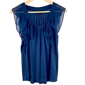 ANTHROPOLOGIE x DELETTA:  Linen Blue Bow Ruffle Top -Size Small